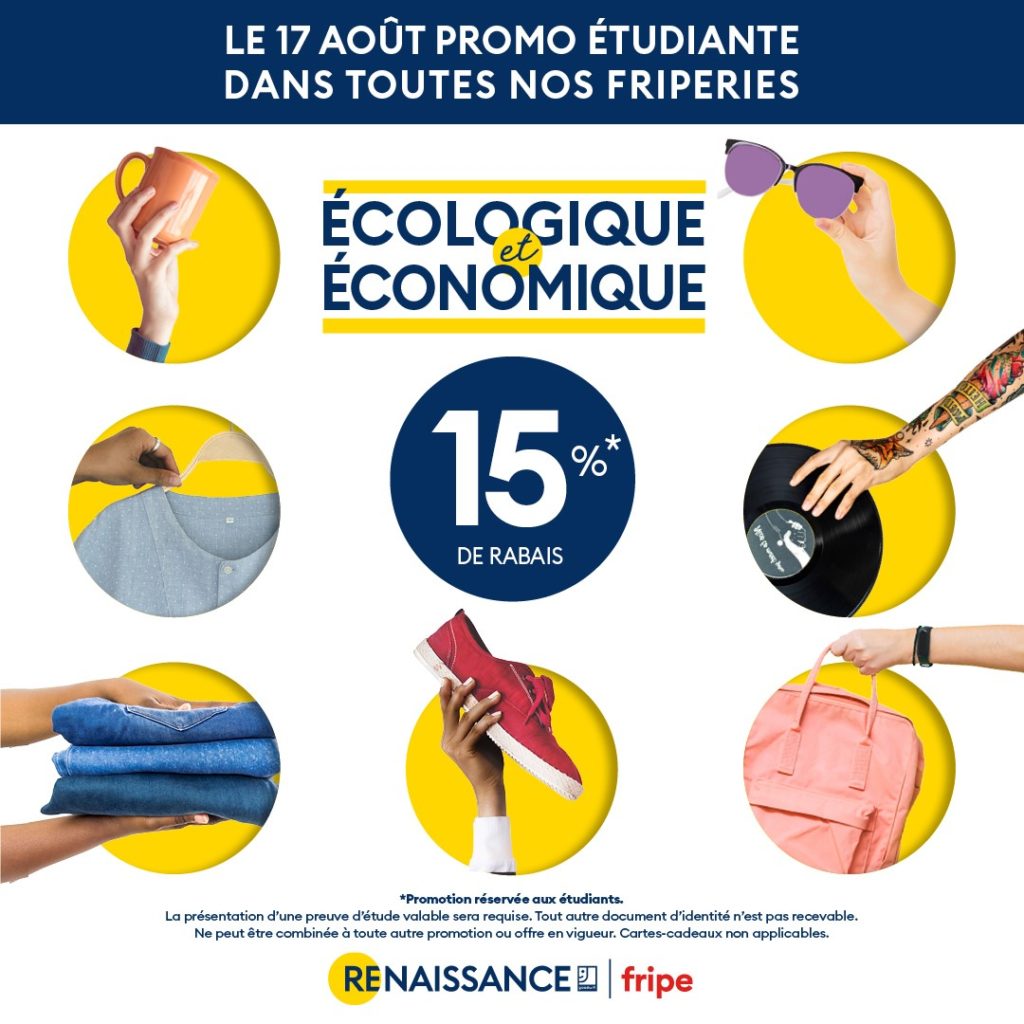 Le 17 août promo étudiante dans toutes nos friperies: rabais de 15%