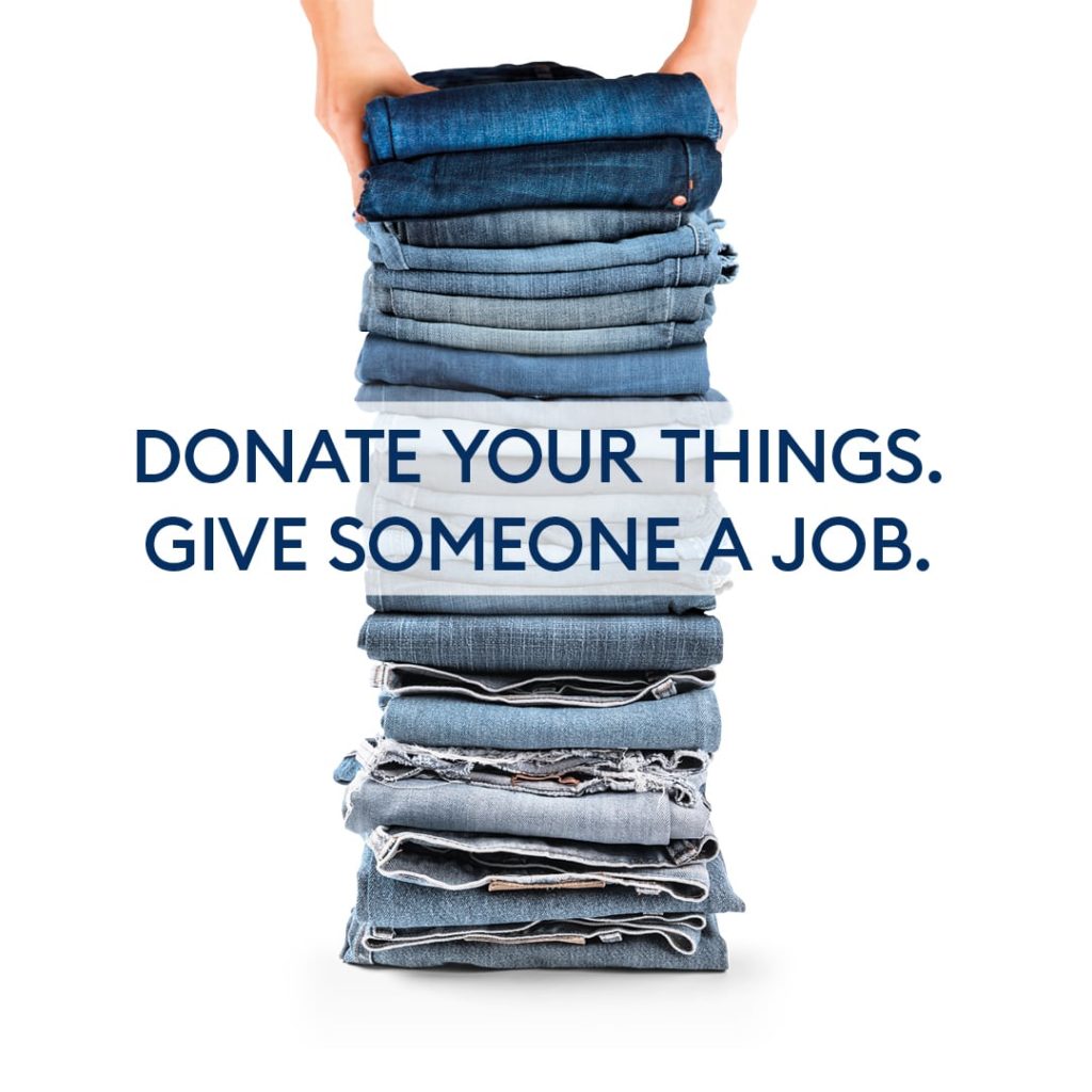 Pile de jeans. Donate your thinks. Give some one a job. 